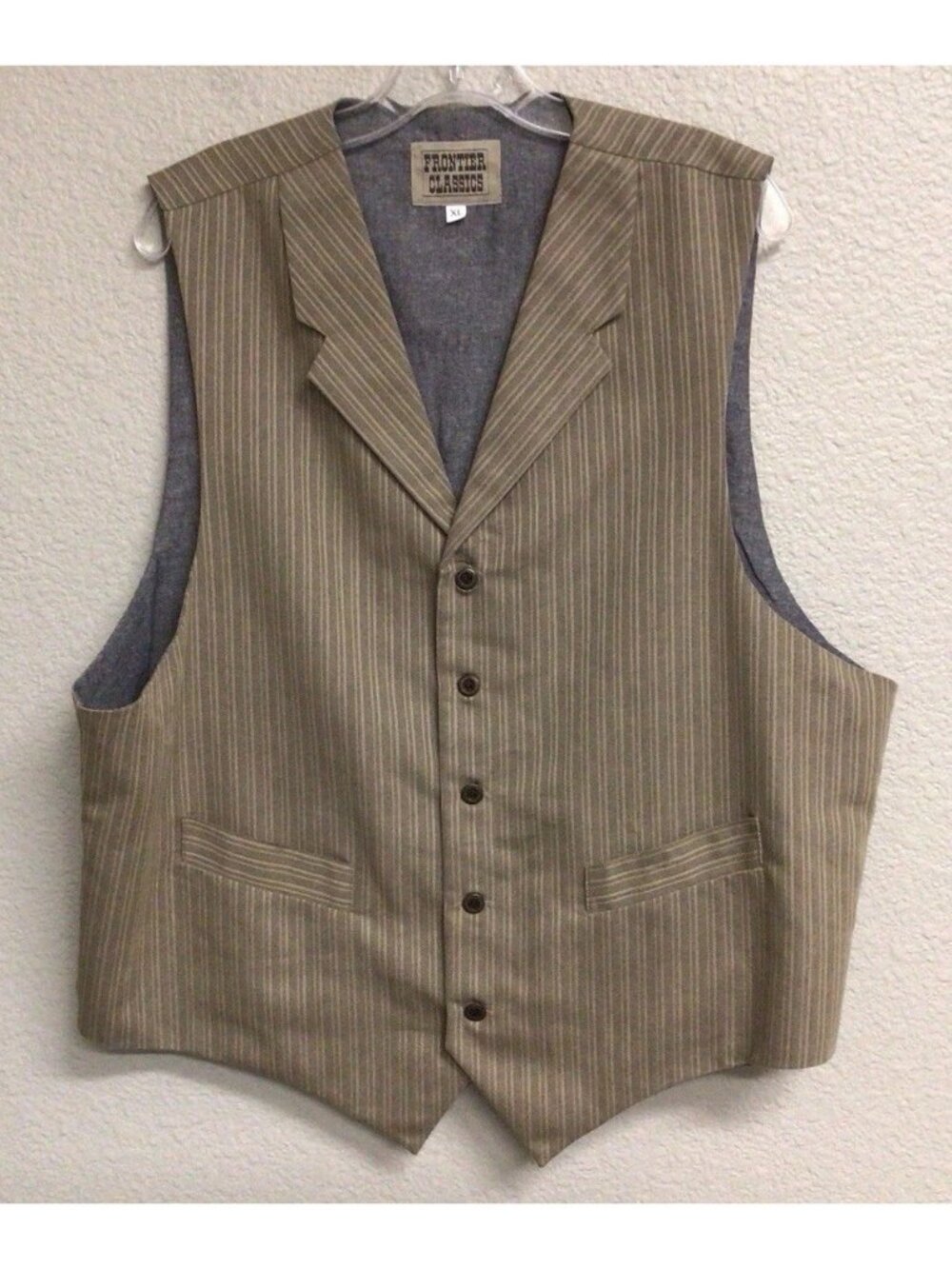 Frontier Classics Mens Vest XL Beige Pinstripe Western Old West Waistcoat